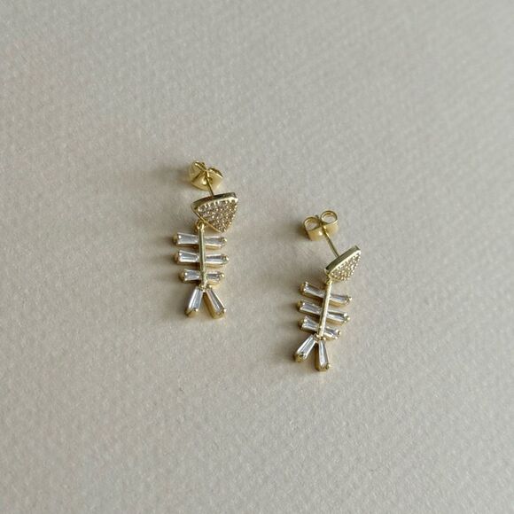 Gold Fishbone Earrings #1765 - Picture 5 of 5